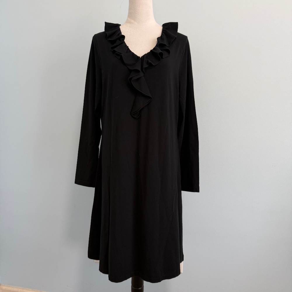 Brooks Brothers Women’s Black Ruffle Neck Long Sleeve Dress Size XL